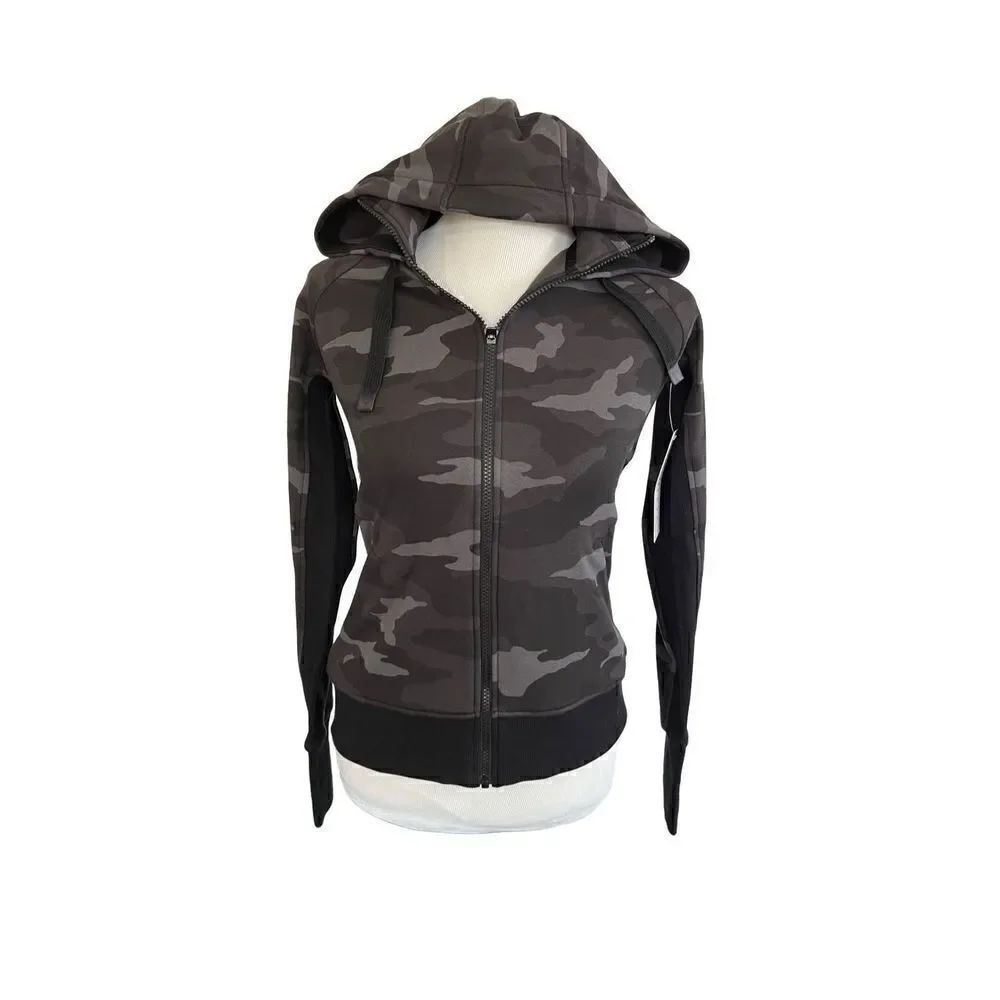 Athleta NWT Triumph Gray Printed Camo Full Zip Hoodie Jacket size XS